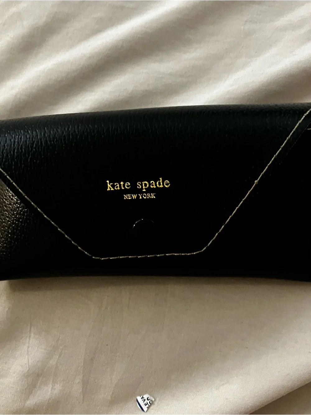 Kate Spade New York Black faux Leather Envelope Glasses Case Logo Lining